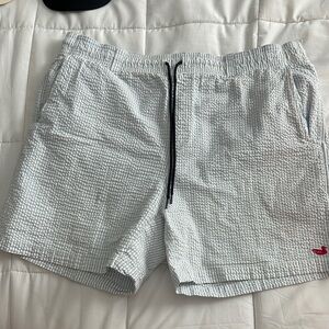 Southern Marsh Light Blue Seersucker Swim Trunks with Black Drawstring